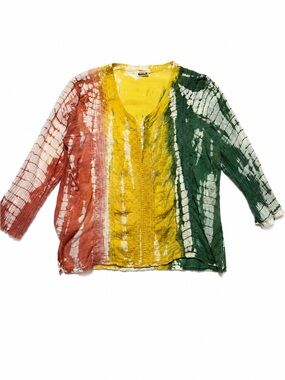 Krishna Collection Cotton Tie Dye Boho Tunic Top Embroidered India XL